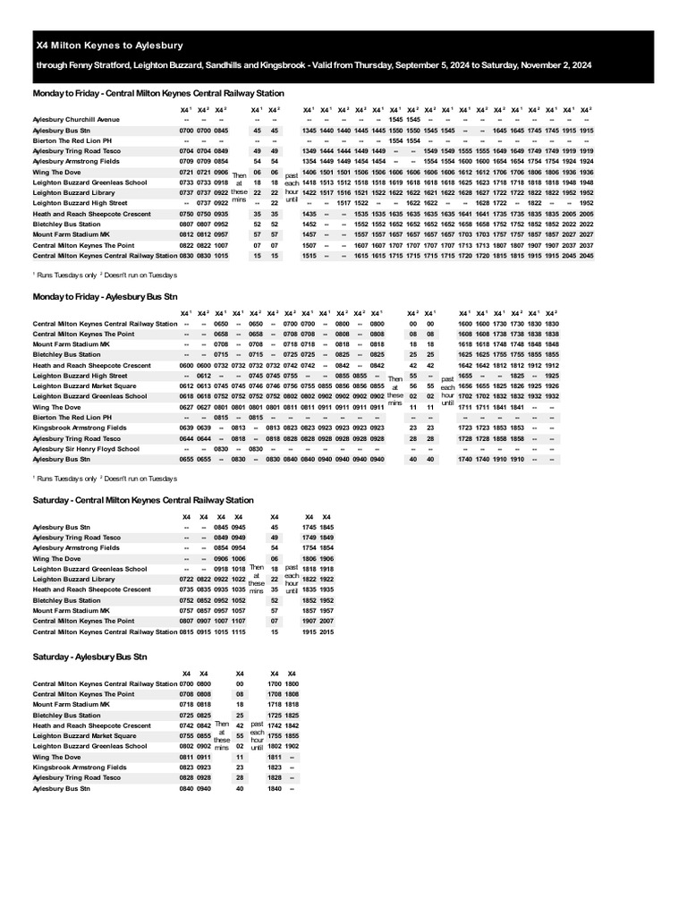 X4 Bus Timetable: Milton Keynes to Aylesbury | PDF