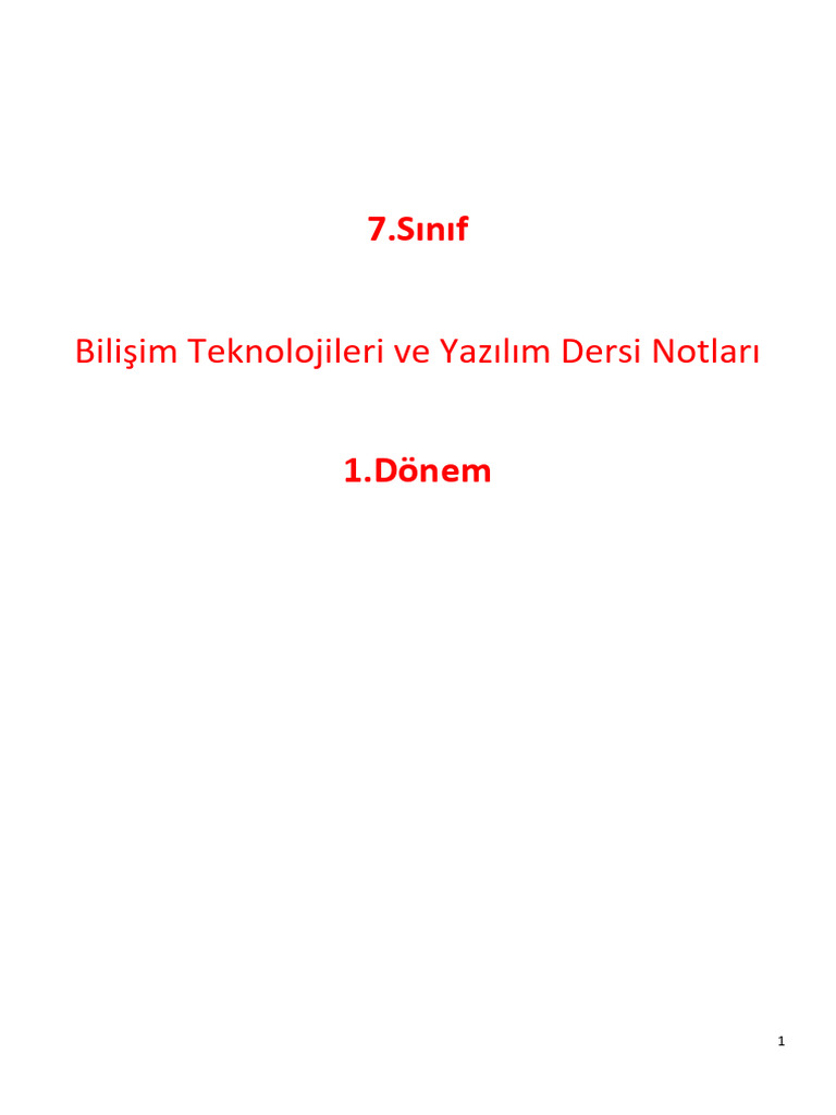 Bilisim Teknolojileri Dersi 7.sinif Ders Notlari Ve Calisma Sorulari | PDF