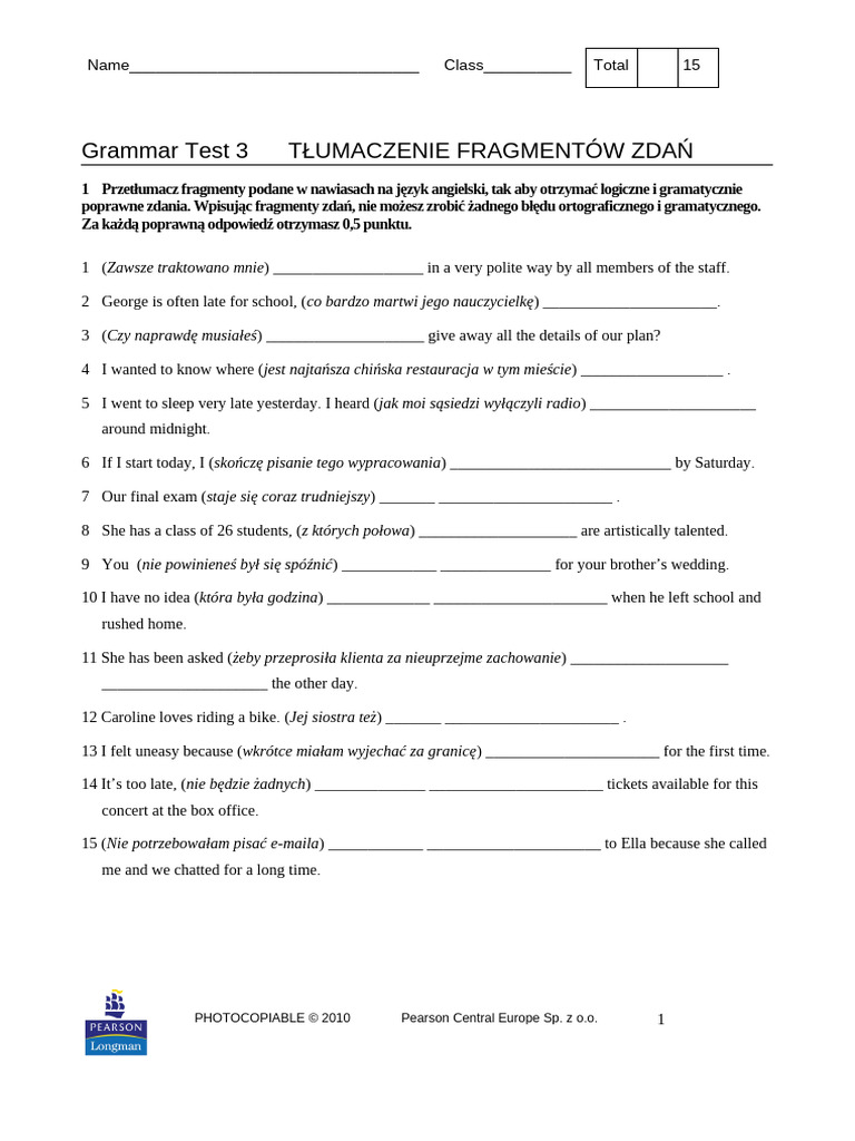 Grammar Test 3 | PDF
