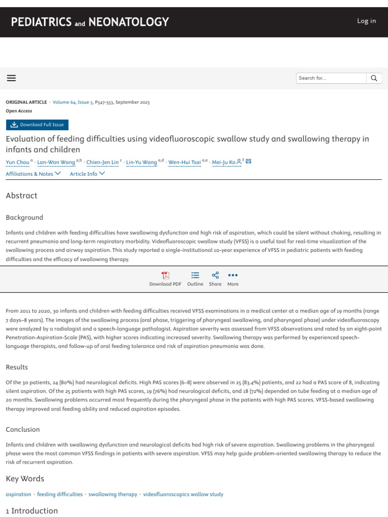 Evaluation of Feeding Difficulties Using Videofluoroscopic Swallow ...