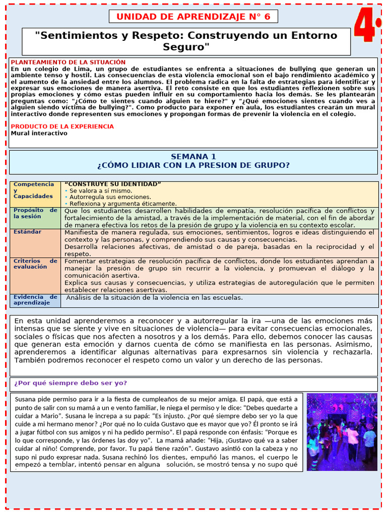 4° DPCC Unidad 6 Ficha | PDF | Las emociones | Ira