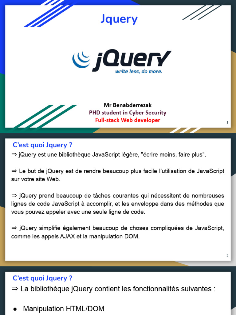 Introduction à jQuery et ses fonctionnalités | PDF