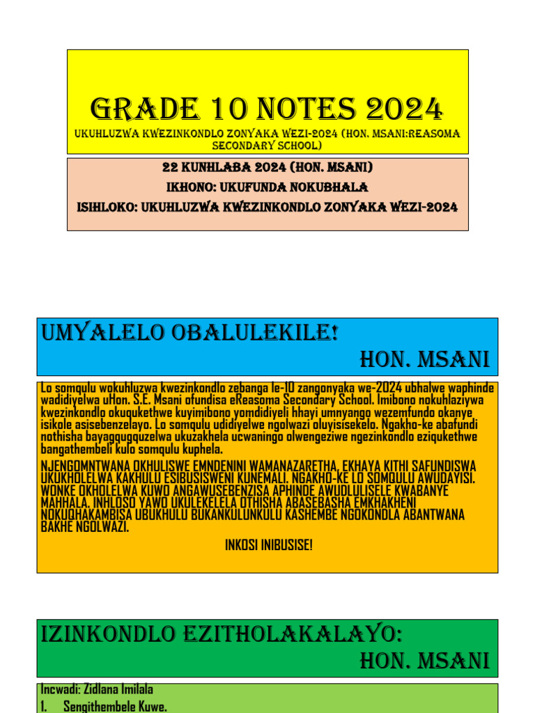 Ukuhlaziywa Kwezinkondlo Zonyaka 2024 | PDF | Self-Improvement