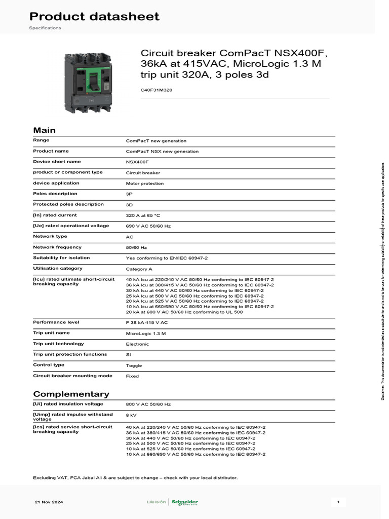 Schneider Electric ComPacT NSX New Generation C40F31M320 | PDF ...