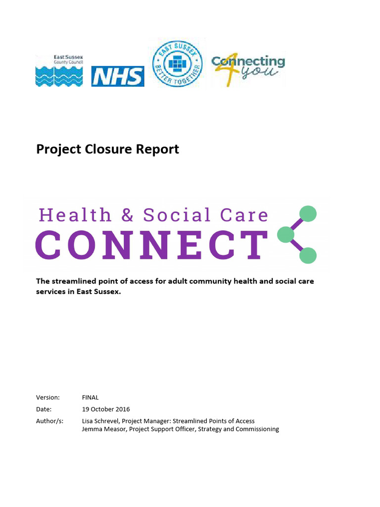 East Sussex Health Care Project Closure Report | PDF | Social Work ...
