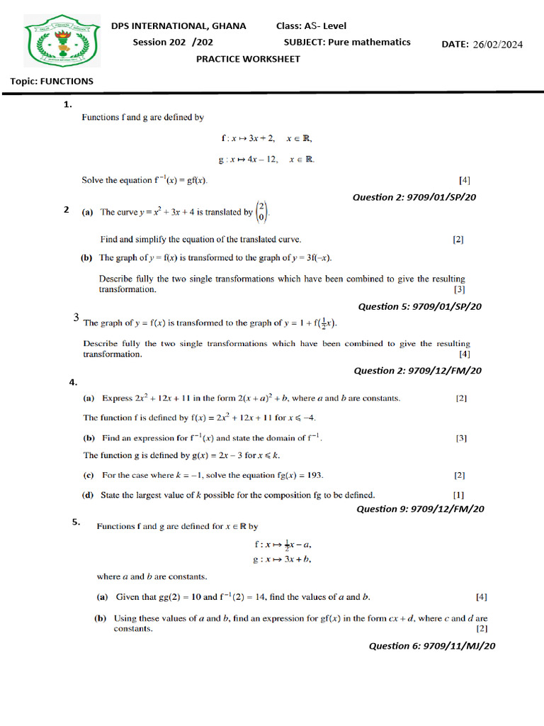 AS-Level Pure Mathematics Practice | PDF | Mathematics