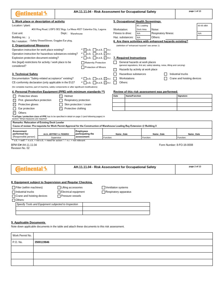 Occupational Safety Risk Assessment Guide | PDF | Personal Protective ...