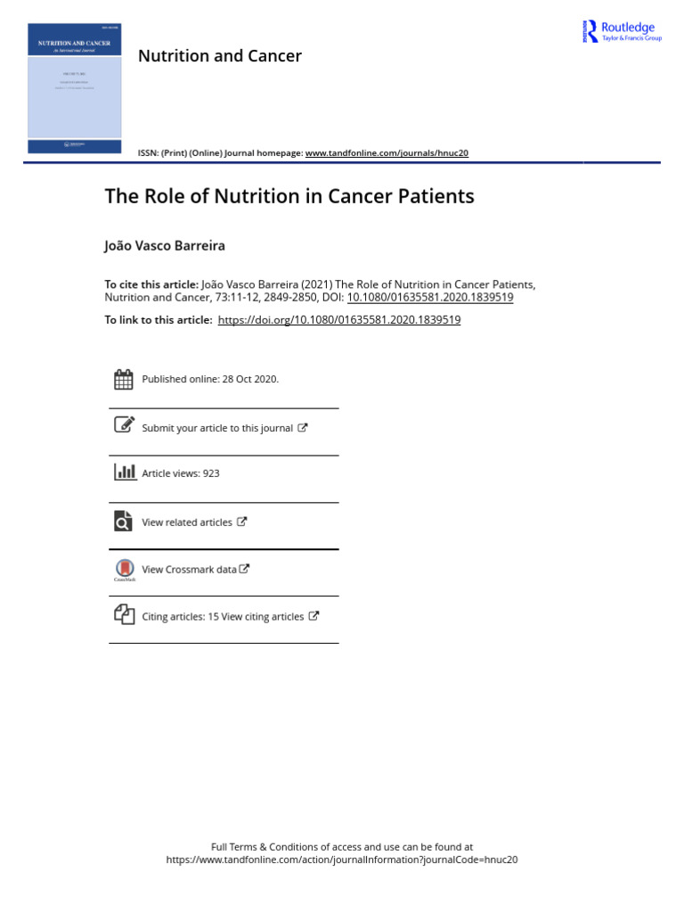 The Role of Nutrition in Cancer Patients | PDF | Cancer | Oncology