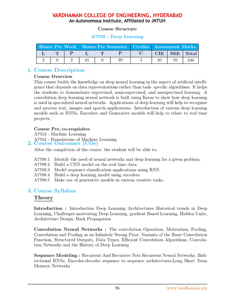 Deep Learning Course Syllabus A7709 | PDF | Deep Learning | Artificial ...