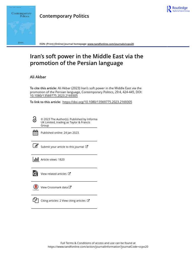 Iran S Soft Power in The Middle East Via The Promotion of The Persian ...
