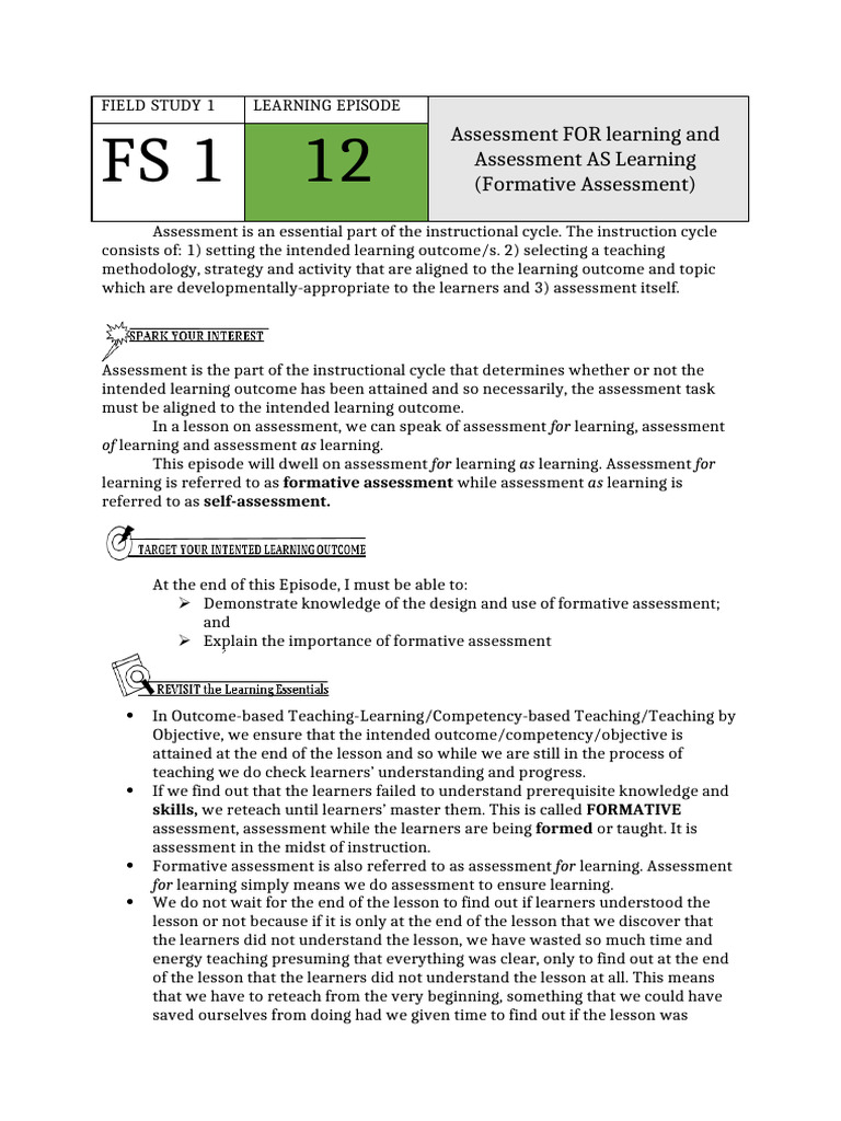 Formative Assessment in Teaching Practices | PDF | Educational ...