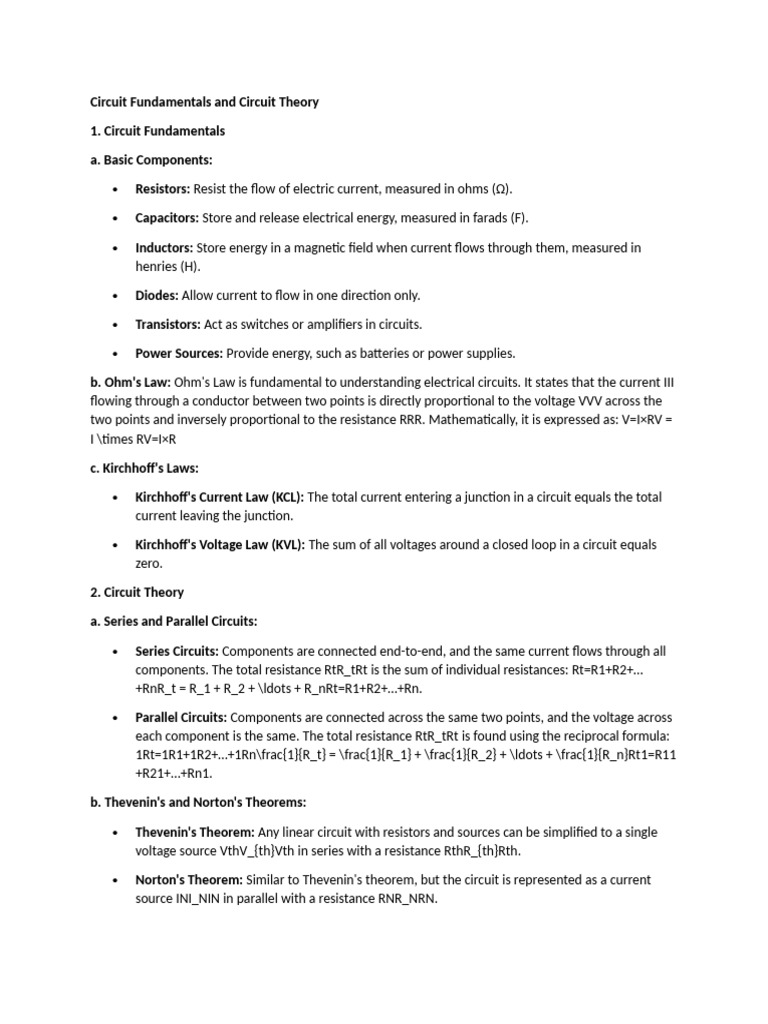 Circuit Fundamentals and Circuit Theory | PDF | Electrical Network ...