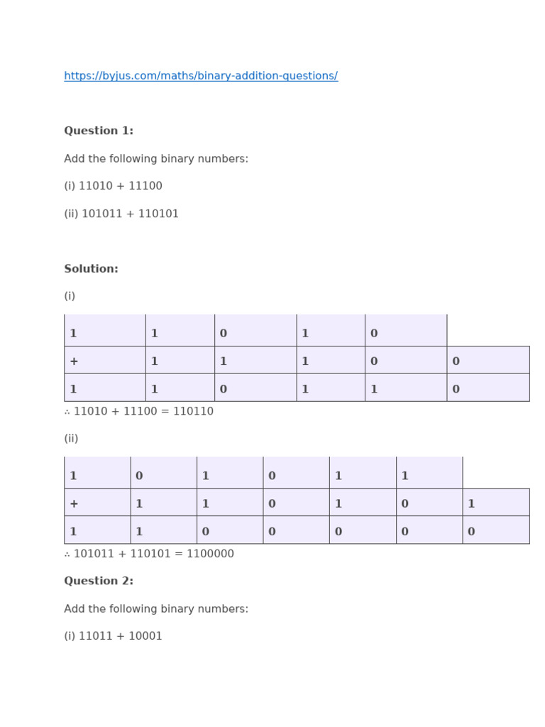 binary addition | PDF | Subtraction | Theory Of Computation
