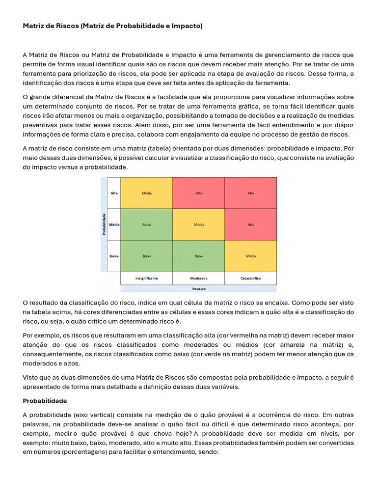 Matriz de Riscos: Probabilidade e Impacto | PDF | Risco | Avaliação de ...