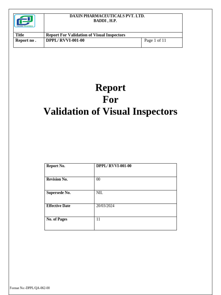 Visual Inspectors Validation Report | PDF