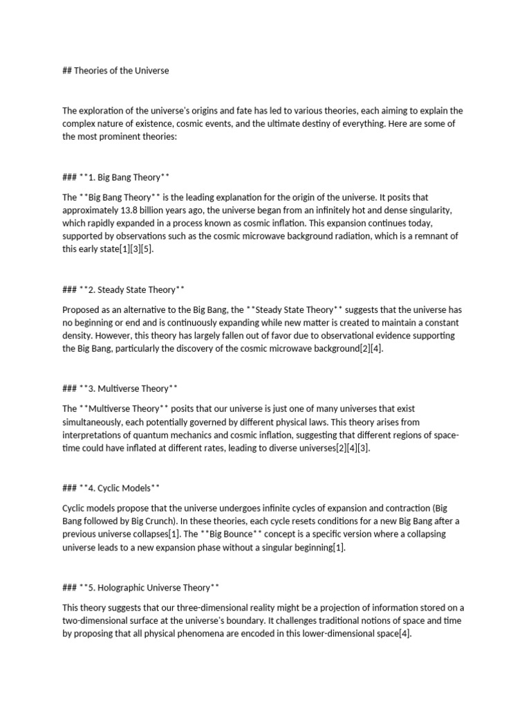 Theories of the universe pdf universe big bang