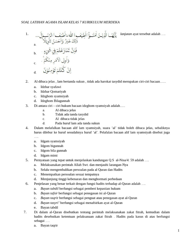 Kelas 7 - Soal Latihan | PDF