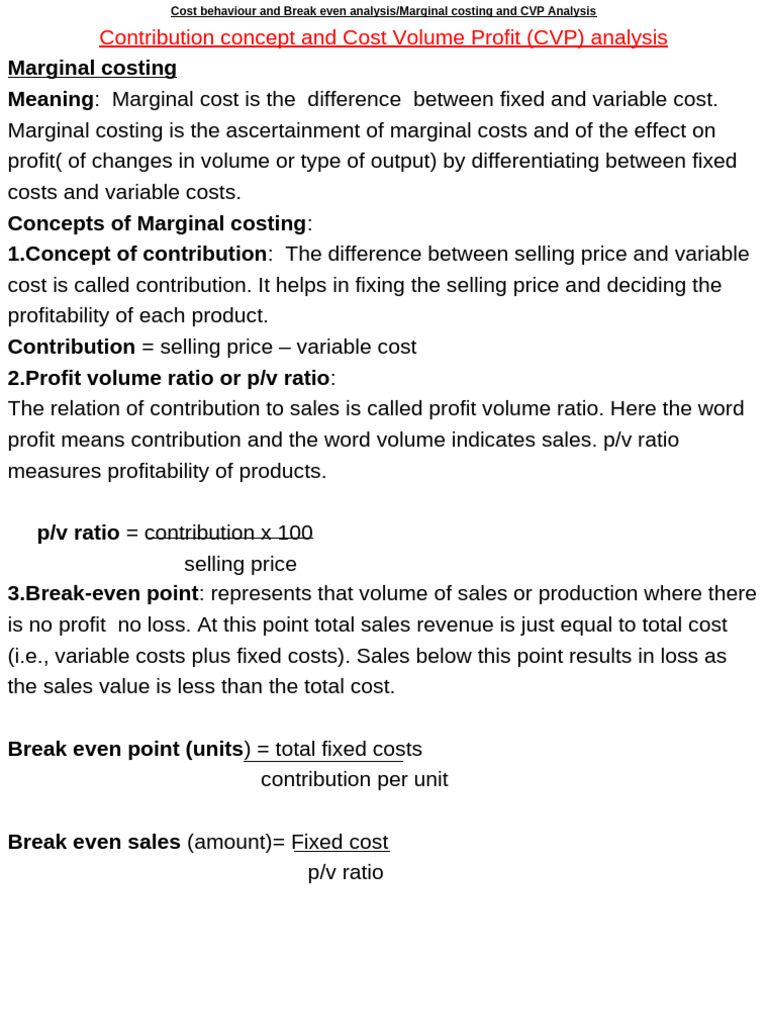 Marginal Costing and CVP Analysis Guide | PDF | Cost Accounting | Economies