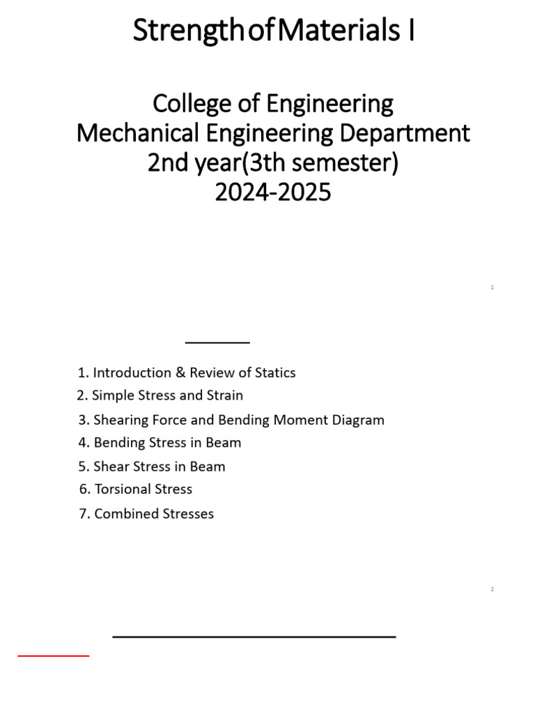 Lecture (1) Strength of Materials I | PDF | Young's Modulus | Stress ...