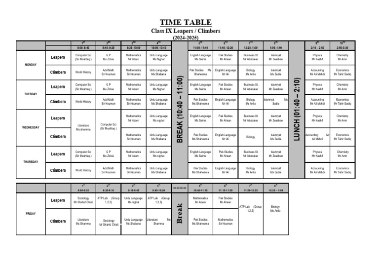 Timetable Grade IX 2024 | PDF
