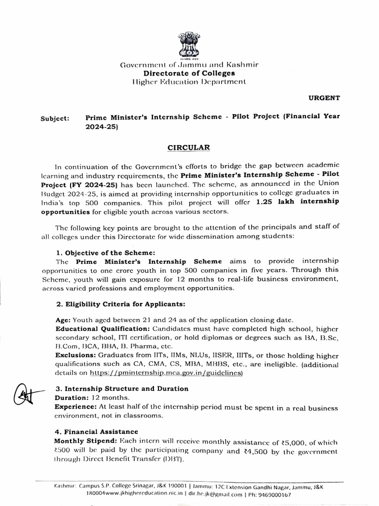 Prime Minister's Internship Scheme 2024 | PDF | Educational Stages ...