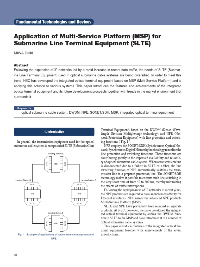 Application of Multi-Service Platform (MSP) For Submarine Line Terminal ...
