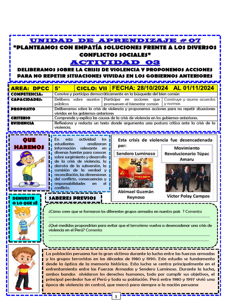 Actividad 3 DPCC 5° Unidad 7 | PDF