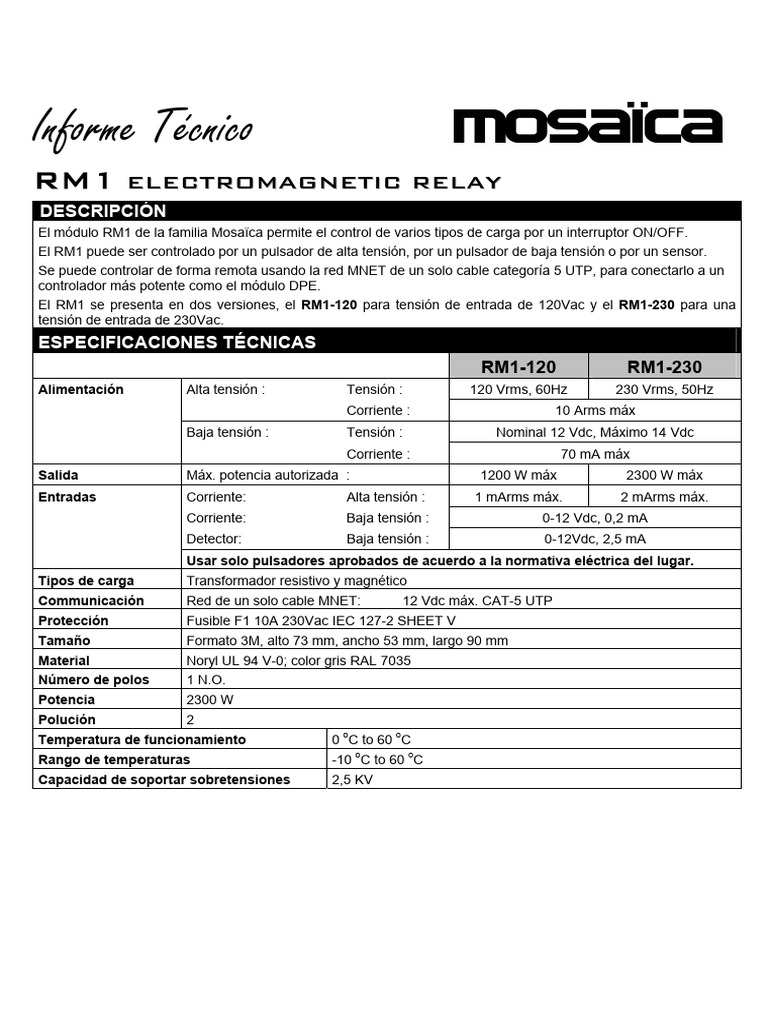 Mosaica rm1120 | PDF | Electromagnetismo | Electricidad