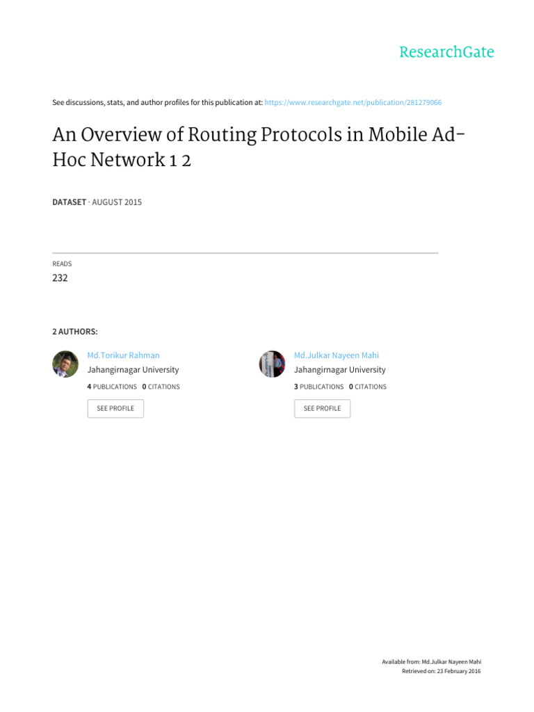 Overview of MANET Routing Protocols | PDF | Routing | Wireless Ad Hoc ...