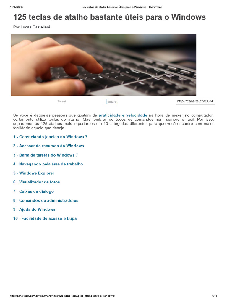 125 Atalhos Úteis para Windows | PDF | Botão Ctrl | Janela (informática)