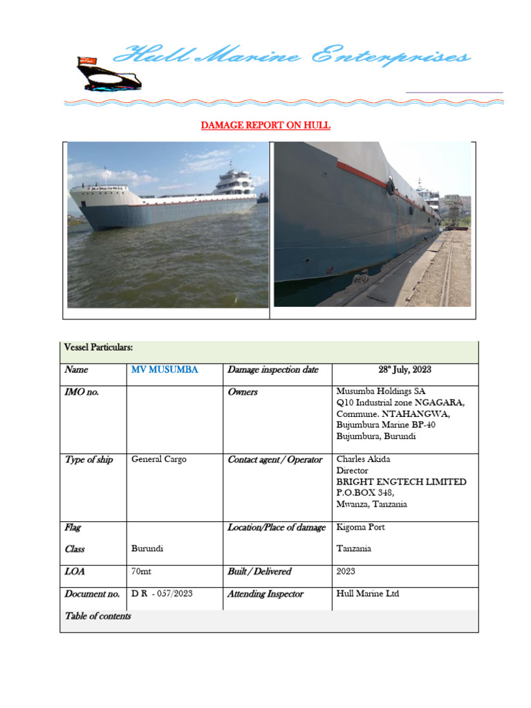 MV Musumba Hull Damage Report 2023 | PDF | Deck (Ship) | Shipping