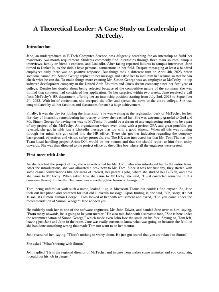 Jane's Journey: Internship at McTechy | PDF | Knowledge