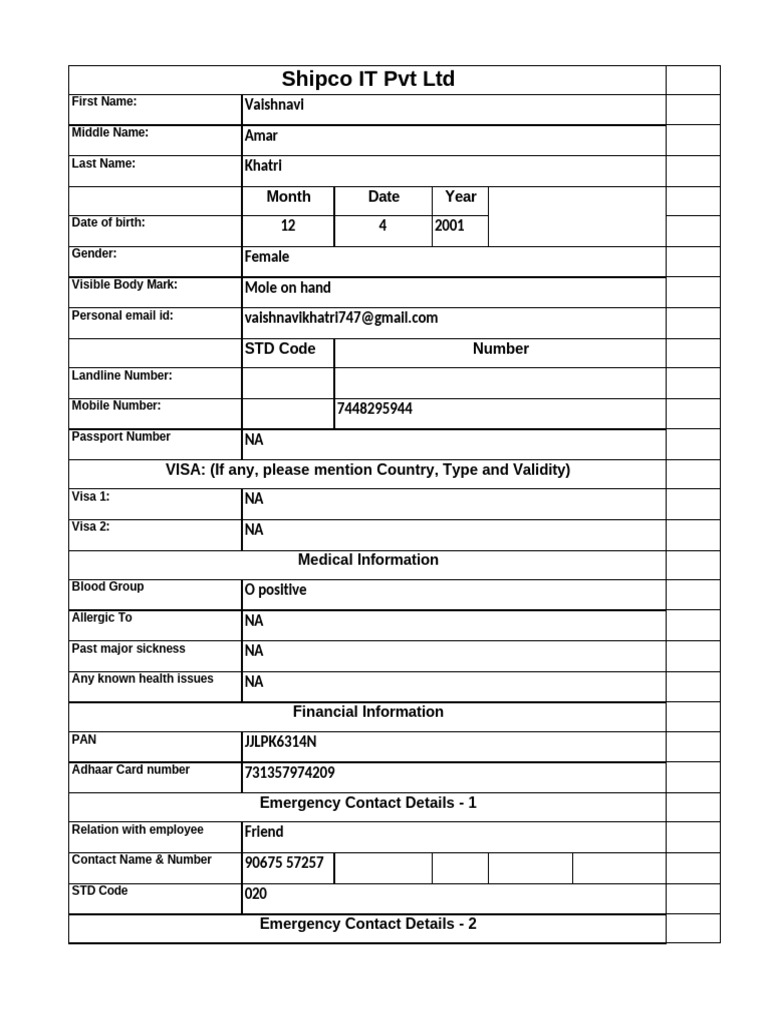 Employee MasterData Vaisjnavikhatri | PDF | Government And Personhood