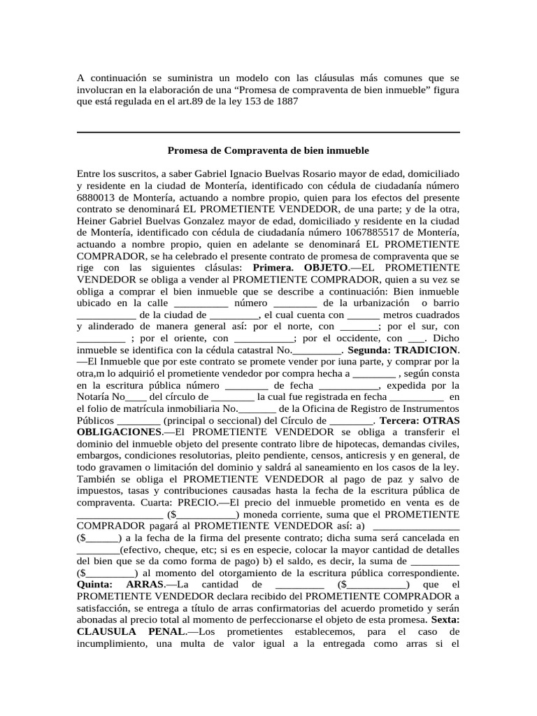 Modelo de Promesa de Compraventa Inmueble | PDF