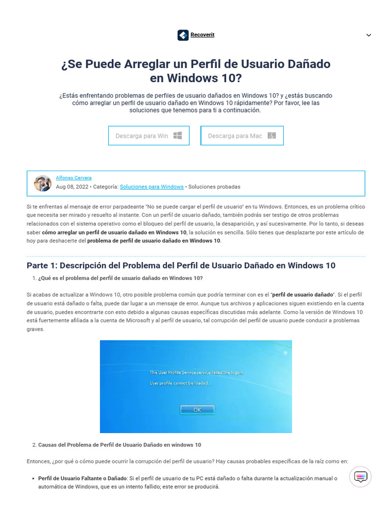 ¿Cómo Arreglar Un Perfil de Usuario Corrupto en Windows 10 | PDF ...