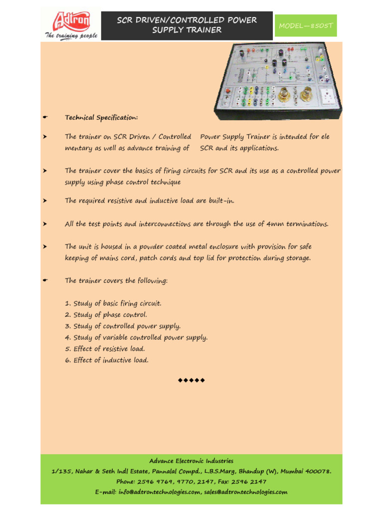 SCR Drivencontrolled Power Supply Trainer | PDF | Technology & Engineering