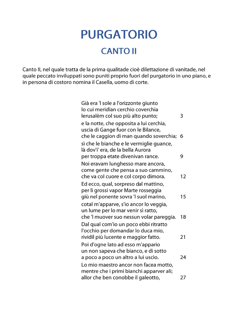 Purgatorio 2 Testo Del Canto | PDF