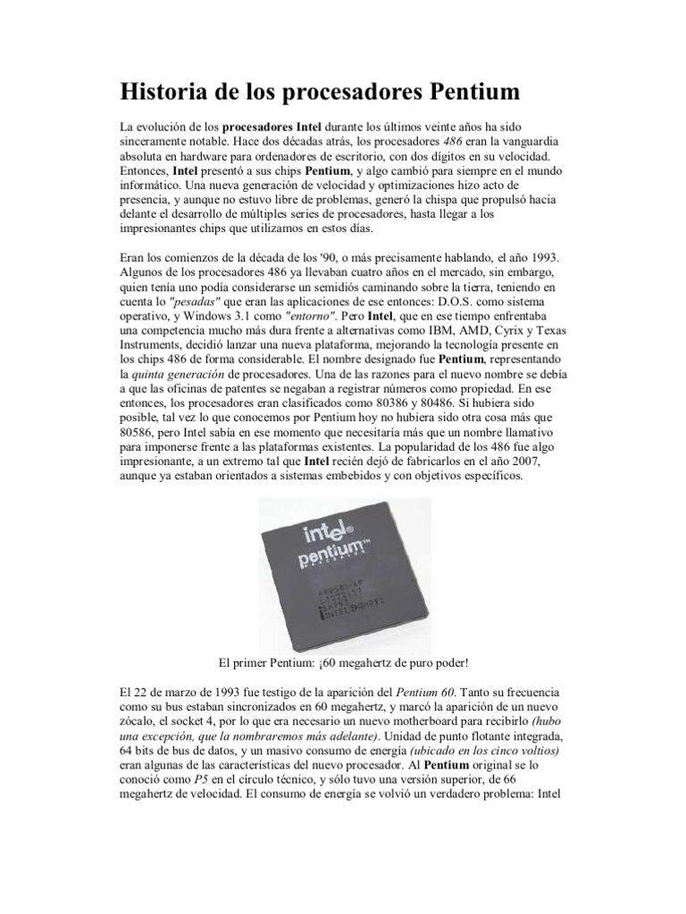 Historia de Los Procesadores Pentium | PDF | Arquitectura X86 ...
