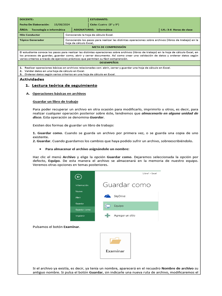 Operaciones Básicas en Excel | PDF | Archivo de computadora | Microsoft ...