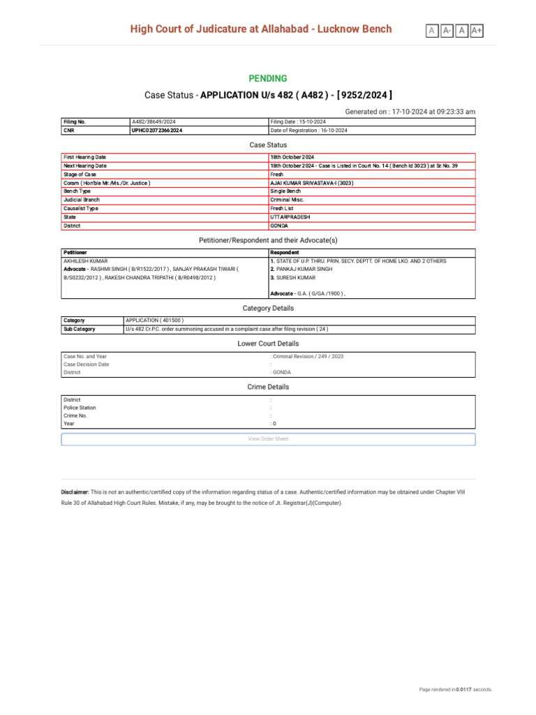 Allahabad High Court Case Status Update | PDF | Political Law | Government