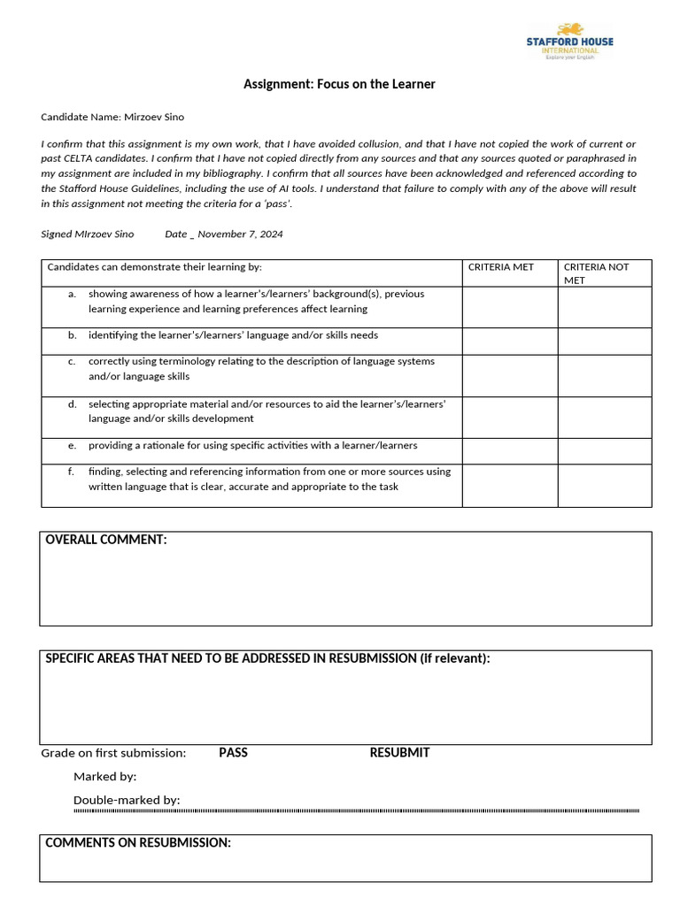 Learner-Centered Assignment Overview | PDF | Verb | Perfect (Grammar)