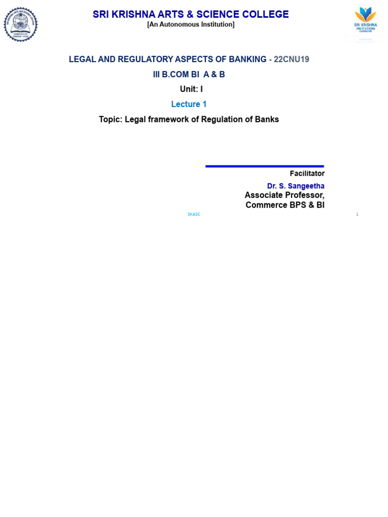 Legal Framework of Banking Regulation | PDF | Banks | Reserve Bank Of India