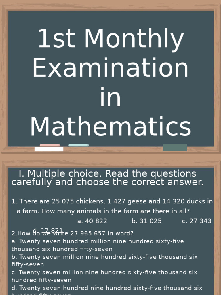 Math Exam: Multiple Choice & Problems | PDF | Numbers | Mathematics