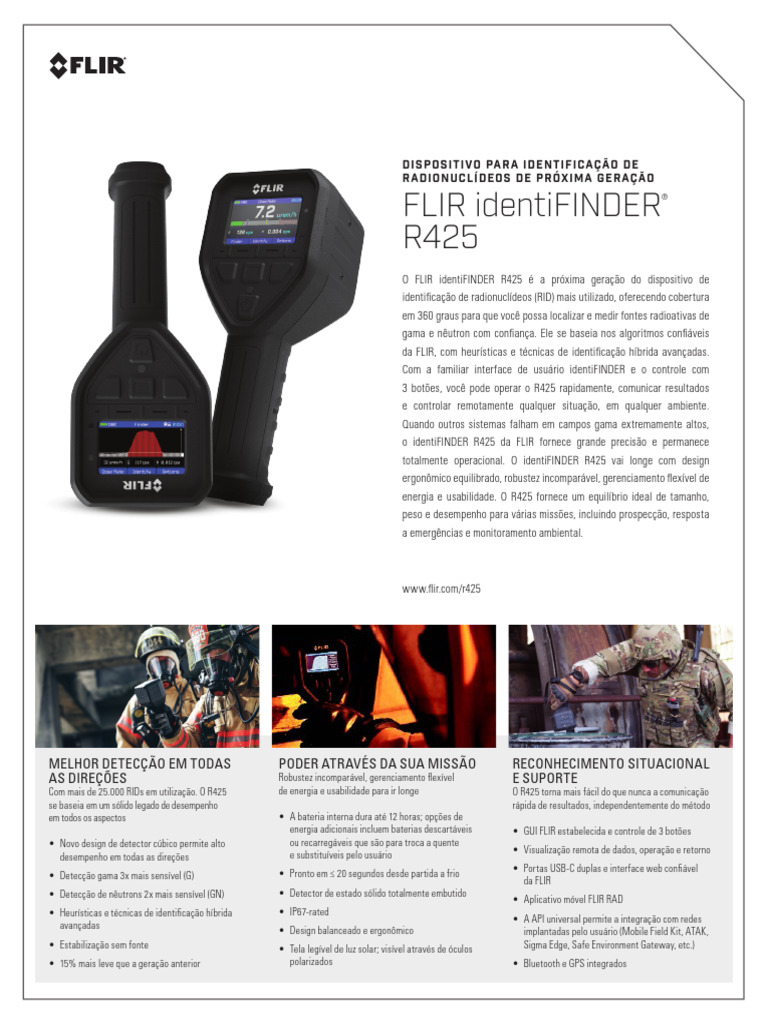 FLIR identiFINDER R425: Detecção Avançada | PDF | Usabilidade | Nêutron