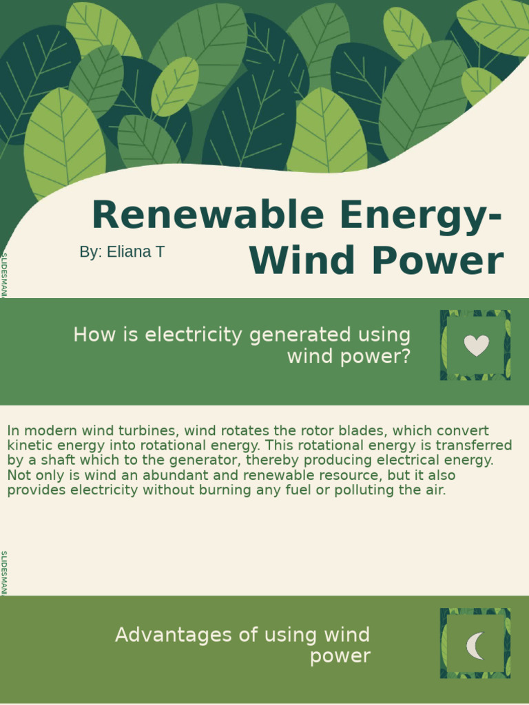 Renewable Energy - Wind Power by Eliana T | PDF | Wind Power | Wind Turbine