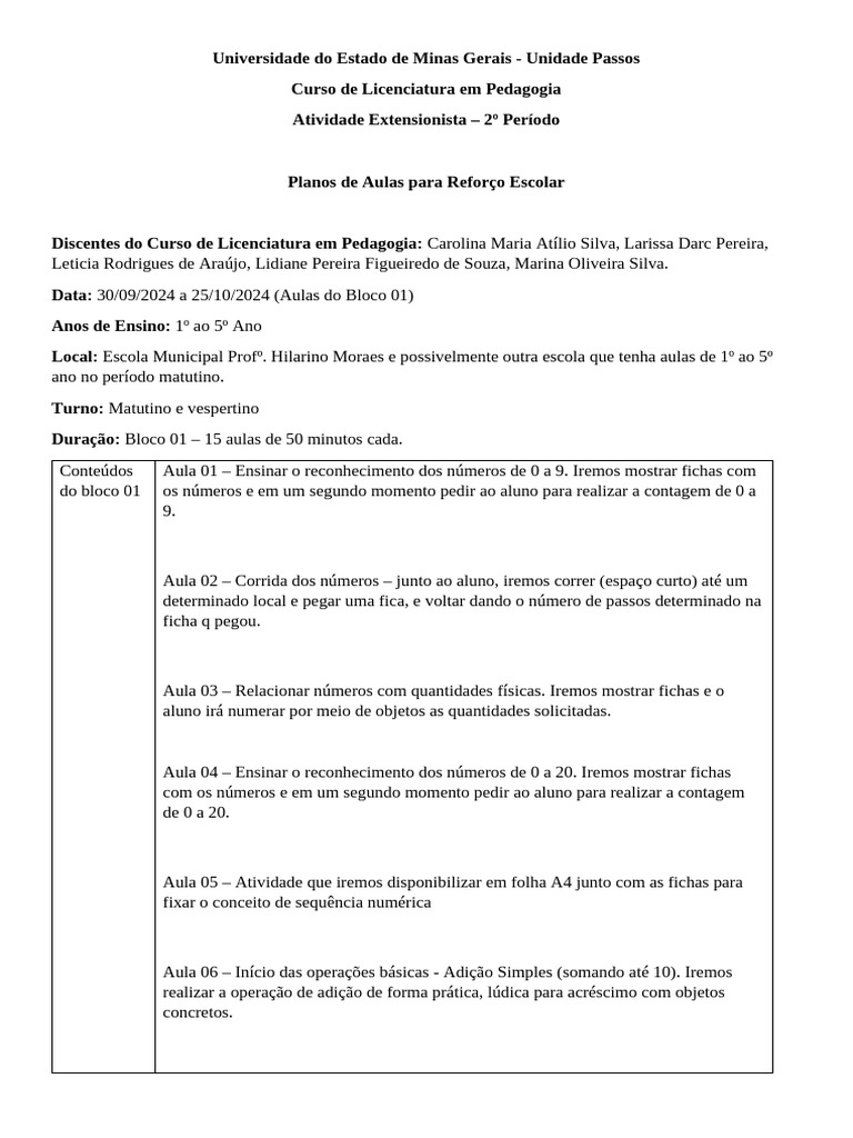 Planos de Aula para Reforço Escolar | PDF | Carreira e Crescimento ...
