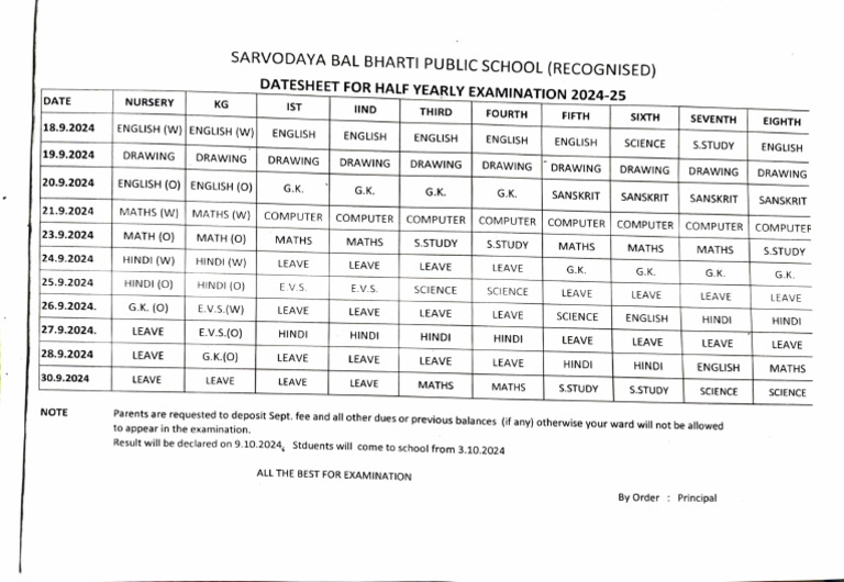 Half Yearly Exam Datesheet 2024-25 | PDF | Languages Of India | Languages