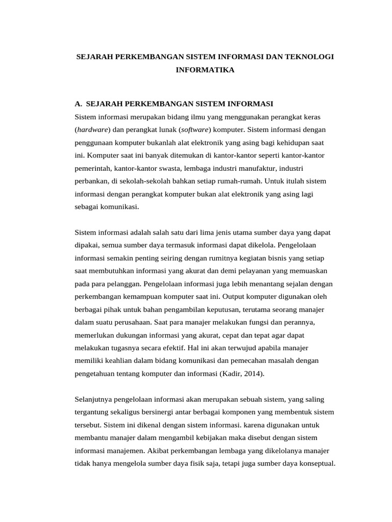 Sejarah Perkembangan Sistem Informasi Dan Teknologi Informatika | PDF
