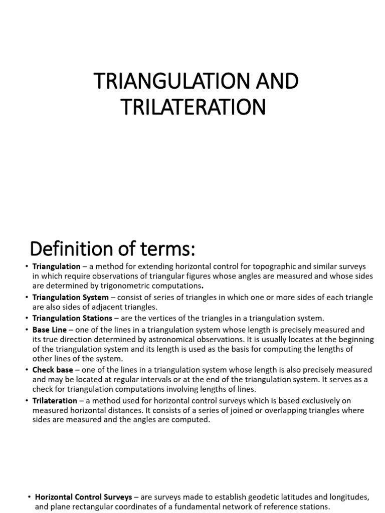 Triangulation and Trilateration Guide | PDF | Surveying | Triangle