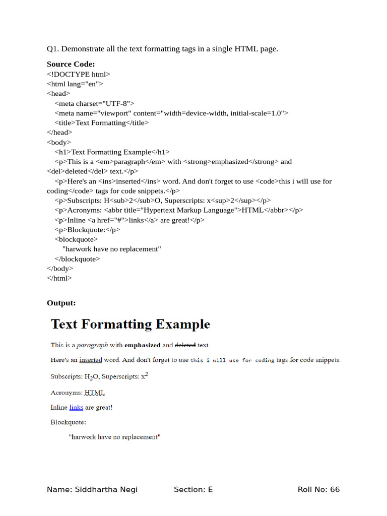 HTML Text Formatting and Tables Guide | PDF | Html | Computing